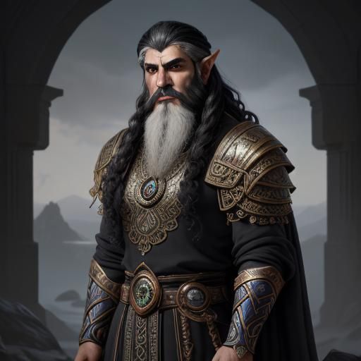 Dwemer Elf with Assyrian Beard: Detailed Matte Painting