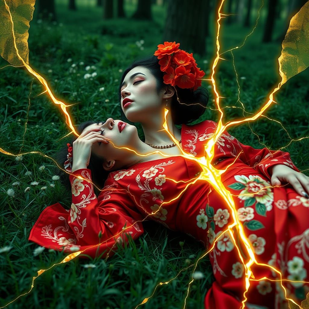 Surreal Beauty Queen in Floral Kimono