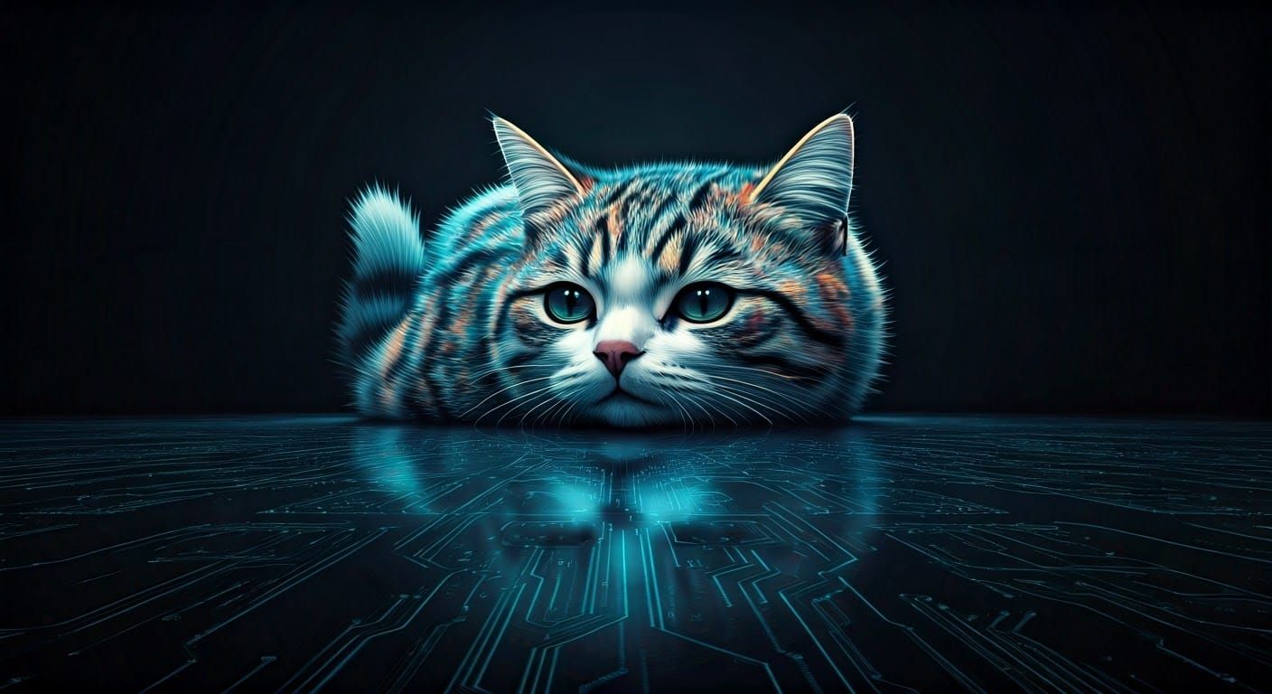 Surrealist Dreamscape of Shimmering Koi Cat Hybrid