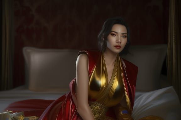 Princess Azula in Red Robe: Hyperdetailed Portrait
