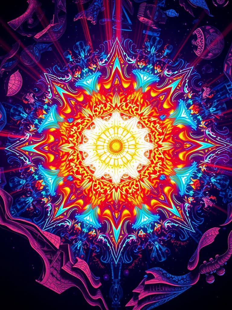 Neon Bioluminescent Fractal Sculpture in Sapphire Universe