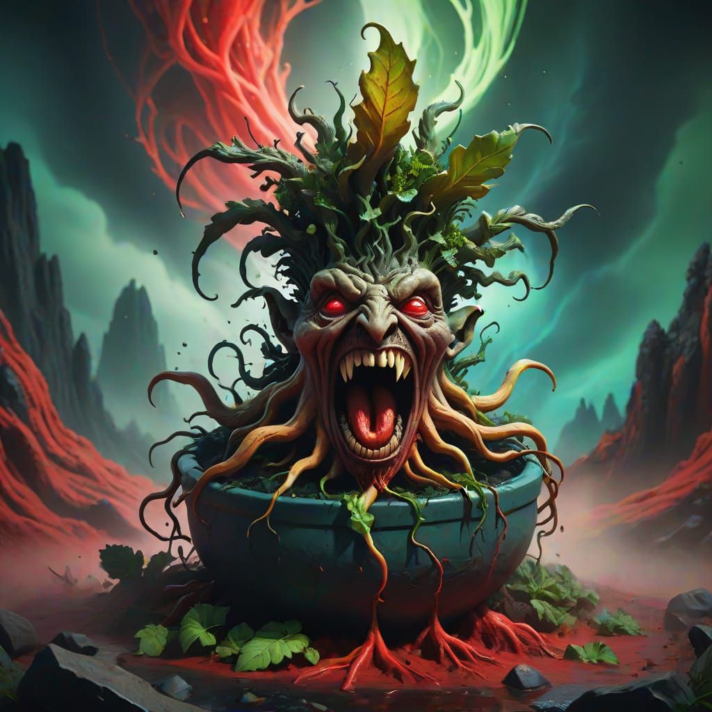Screaming Mandrake Root in Dark Surrealism Style