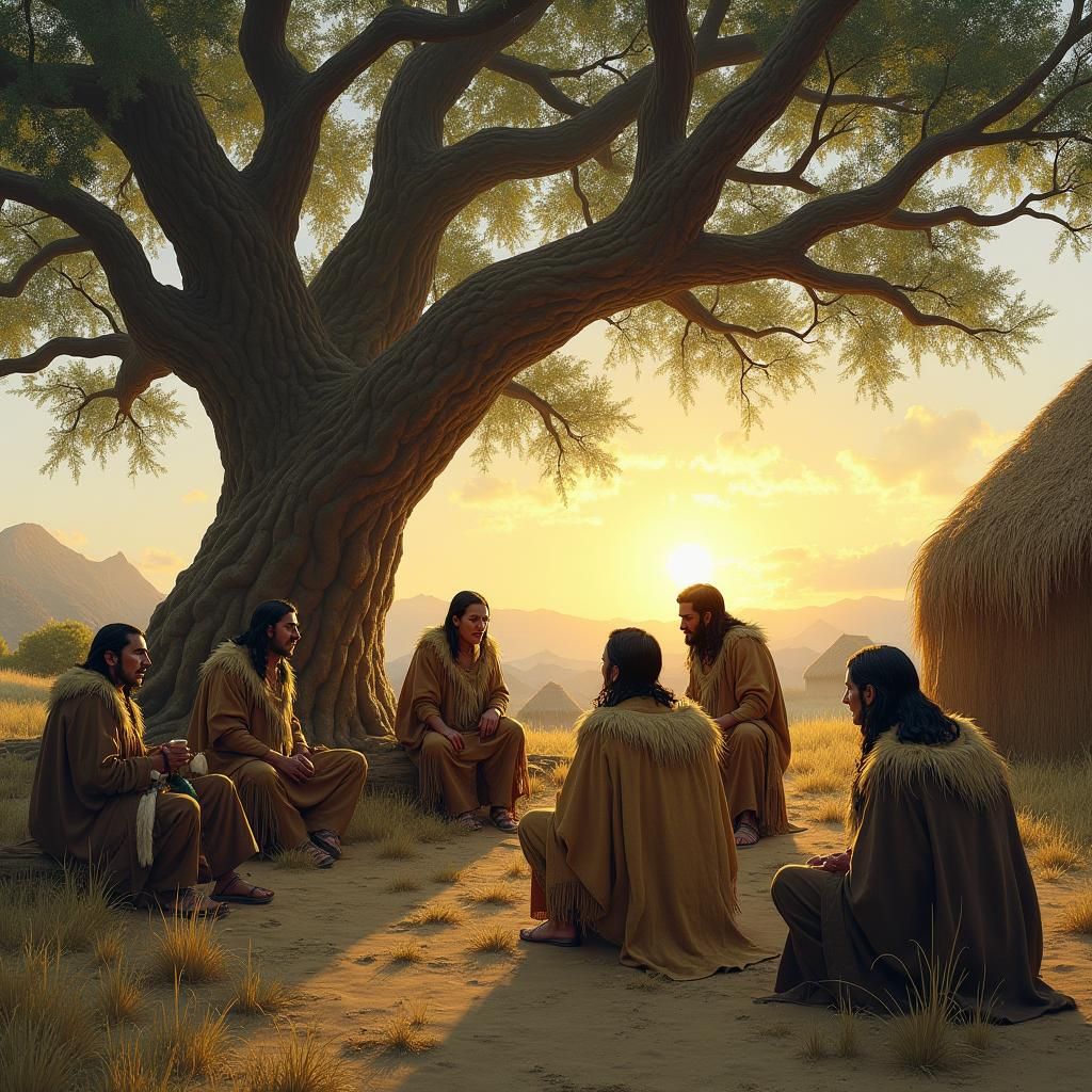 Prehistoric Elders Gather Beneath Ancient Oak Tree