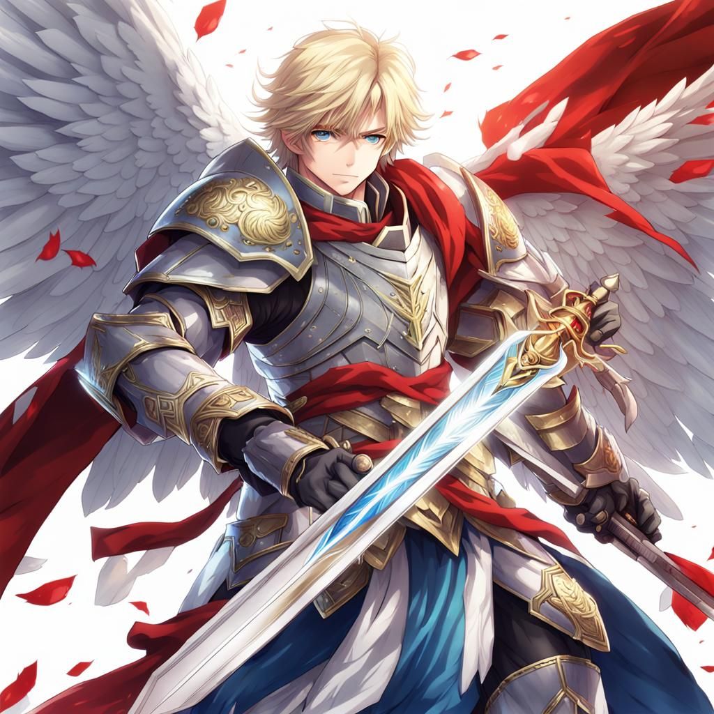 Fantasy Angel Warrior with Sword in Anime Style