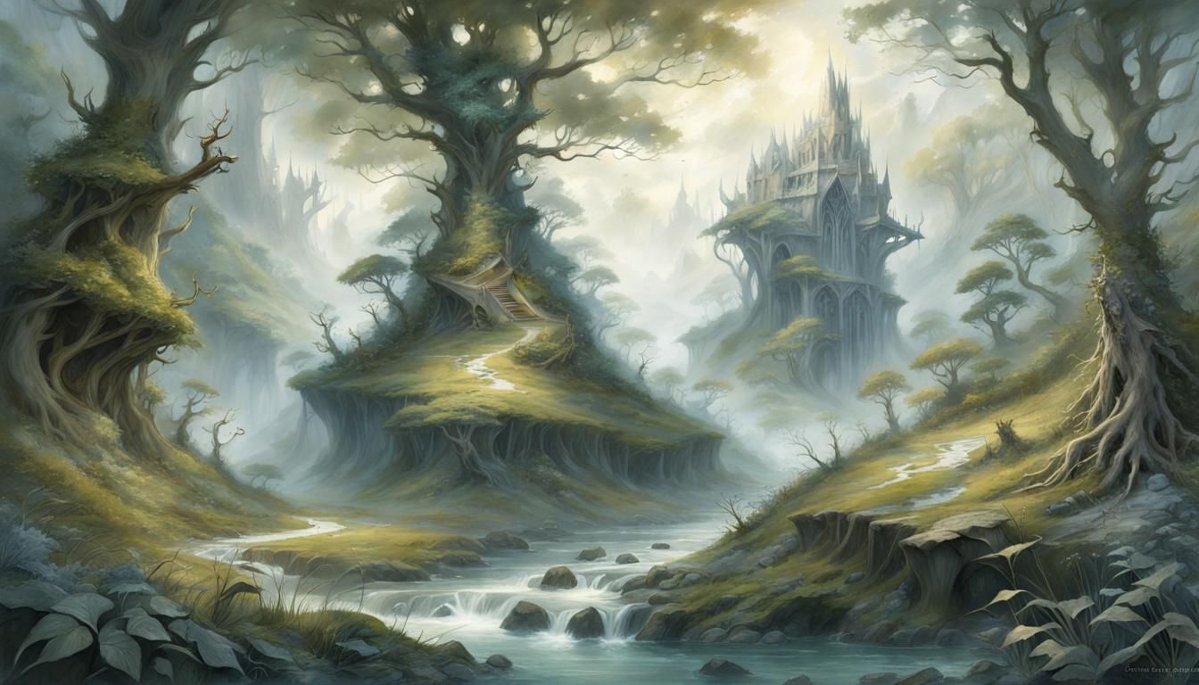 Mystical Fantasy Landscape with Ethereal Lighting