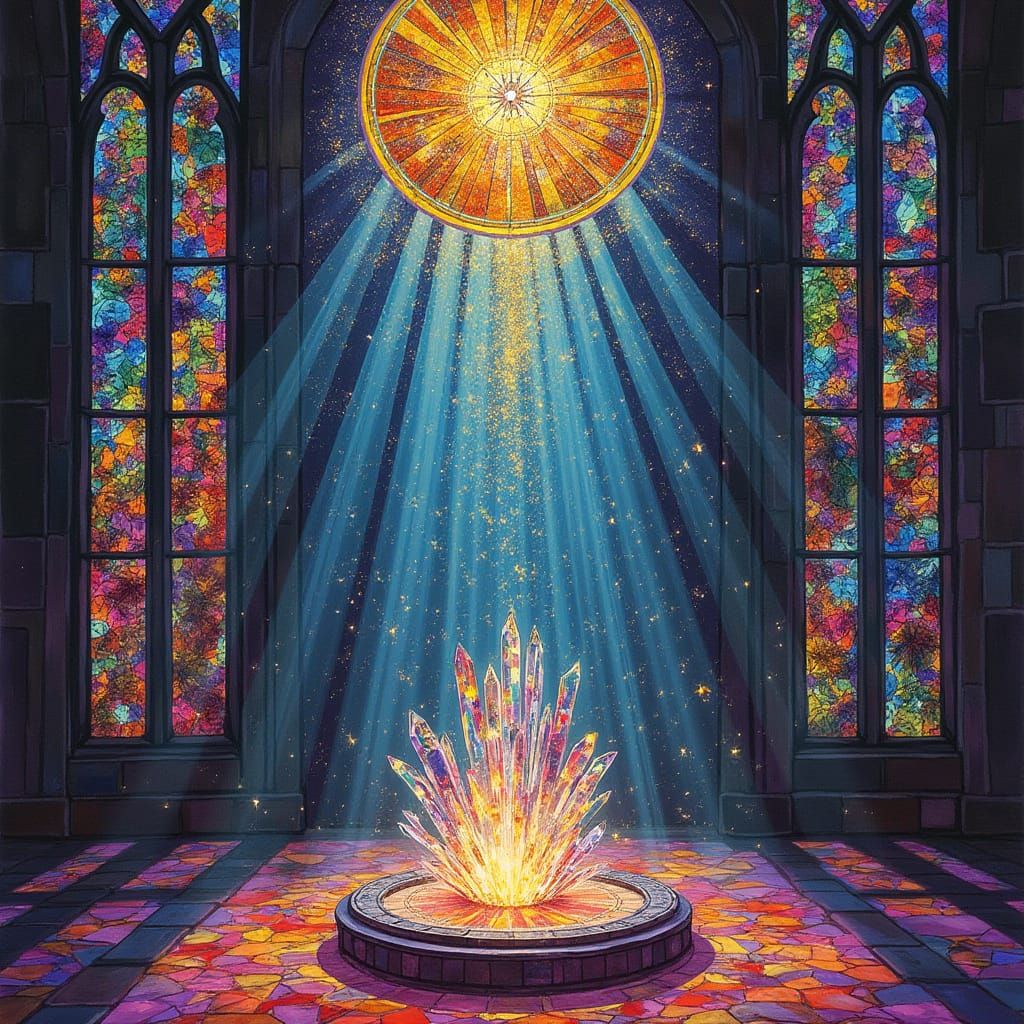 Celestial Map Stained Glass Art with Crystalline Altar