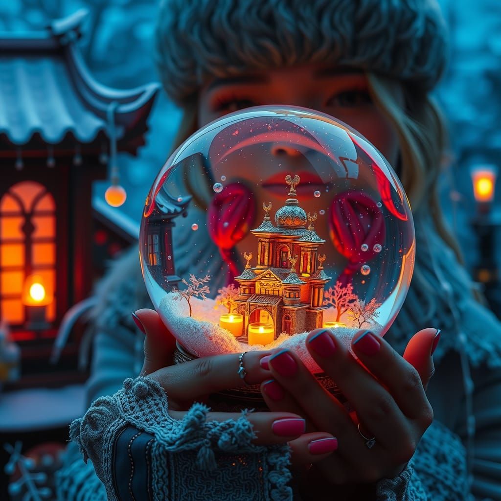 Fortune Teller Gazing into Glowing Snowglobe