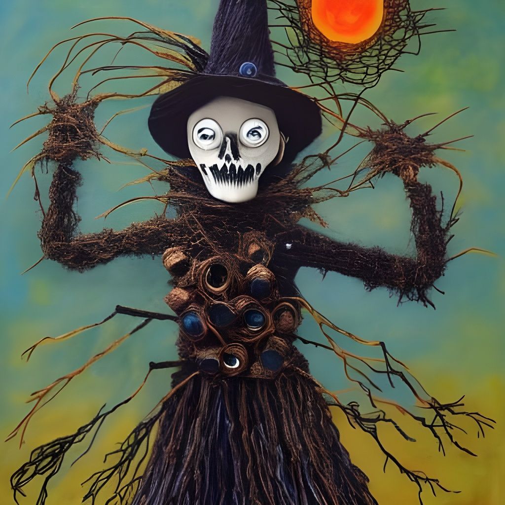 Eldritch Scarecrow Painting in Dark Fantasy Style
