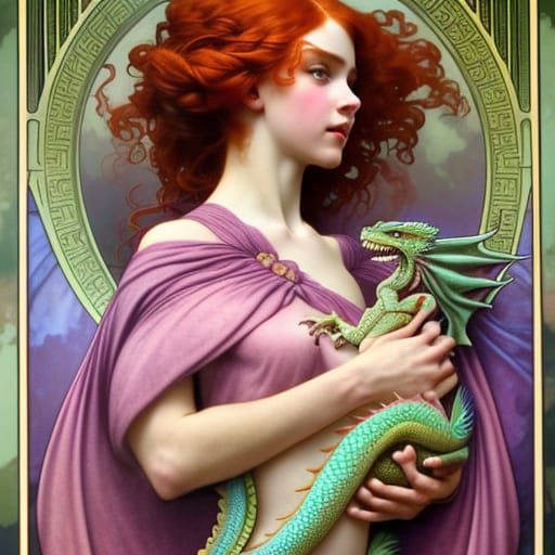 Woman with Dragon: Fantasy Art