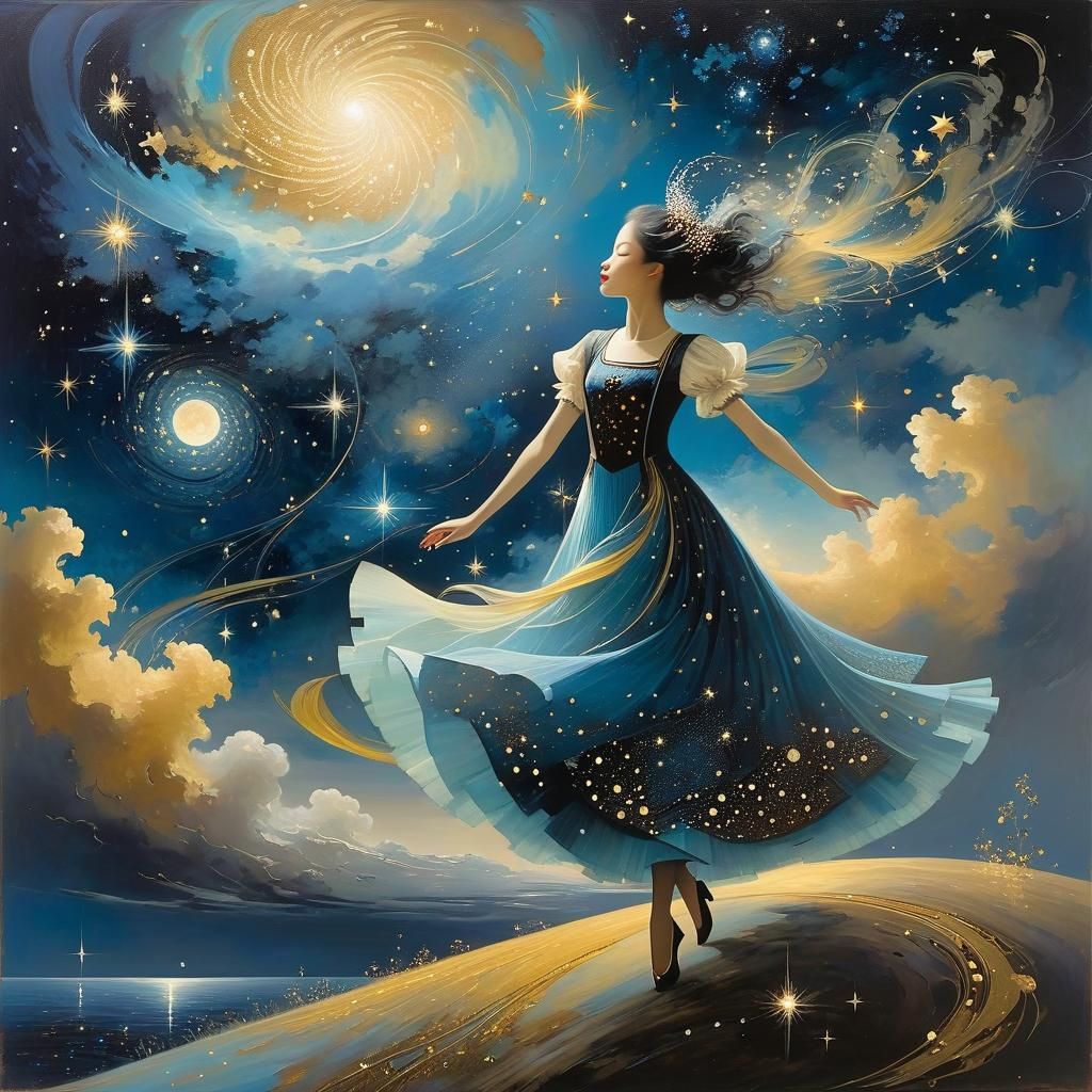 Cosmic Dancer in Ethereal Impasto Style