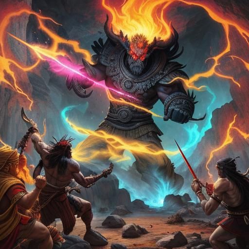 Fearsome Guru in Fiery Battle Against Barbarians