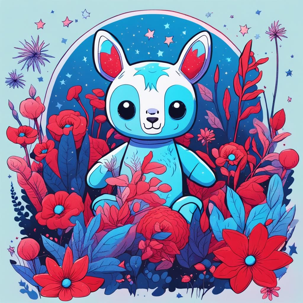 Hellcore Stuffed Animal in Colorful Animation Style