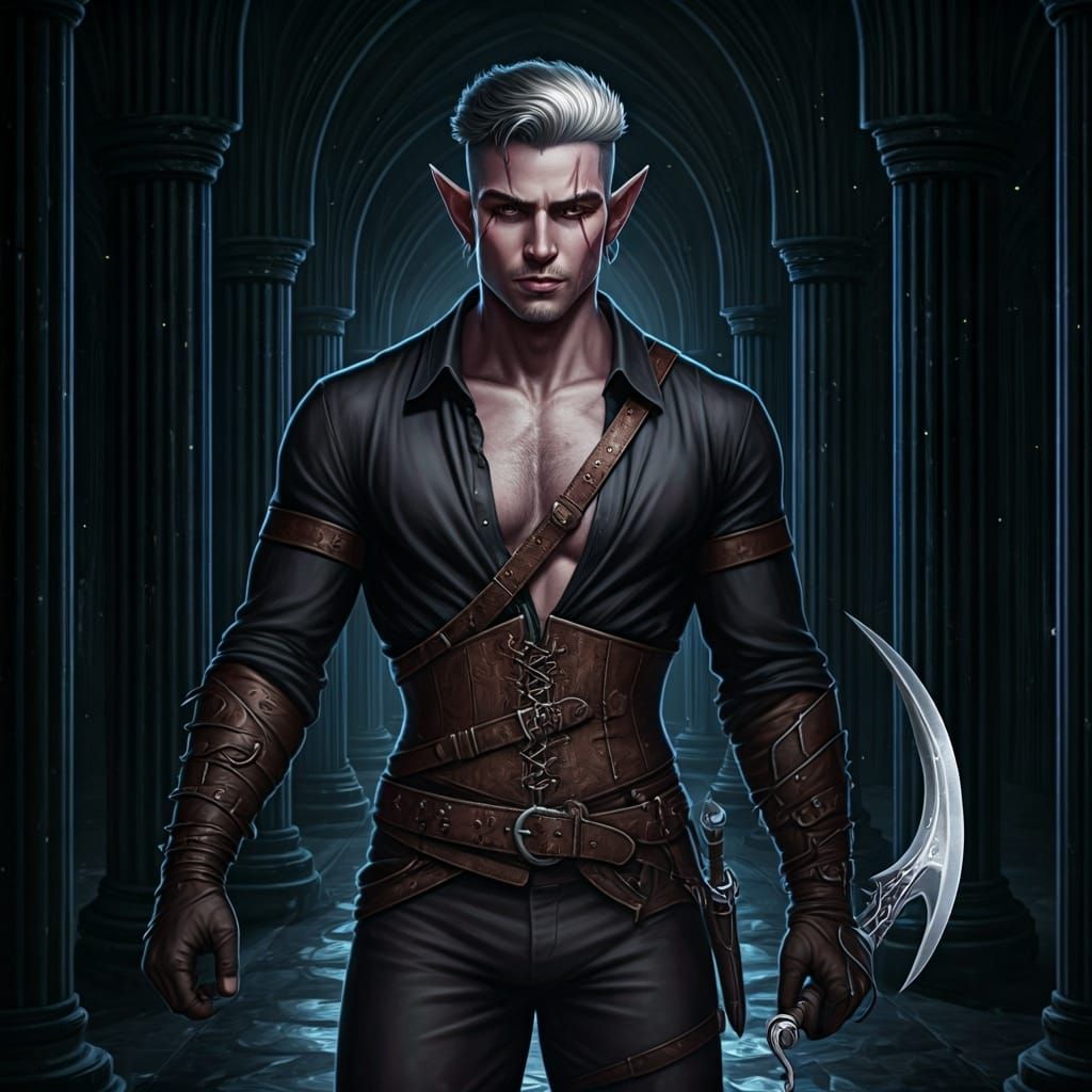 Handsome Drow Warrior with Twin Daggers