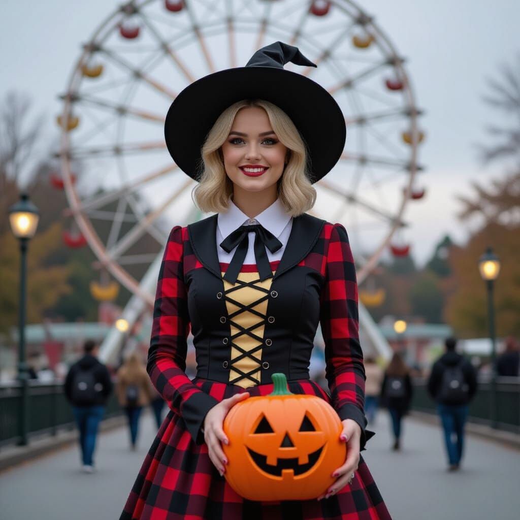 Sabrina Spellman in Halloween Costume at Haunted Amusement P...