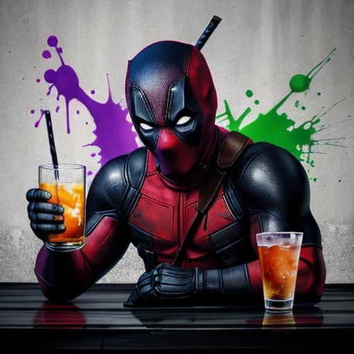 Deadpool at a Bar in Graffiti Art Style