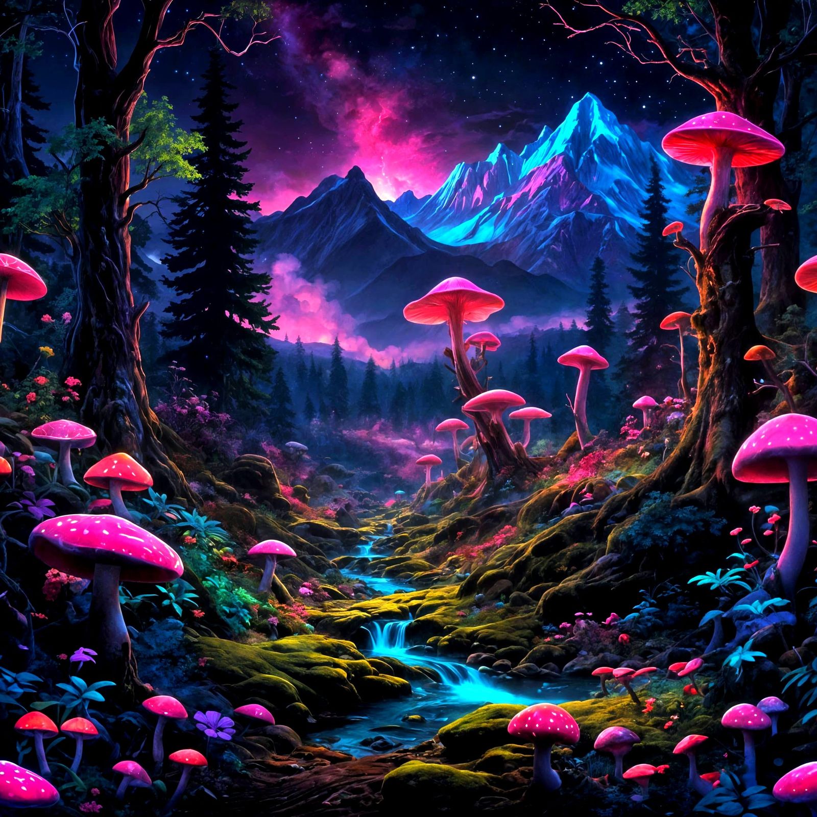 Electric Neon Fantasy Landscape in Photorealistic Style