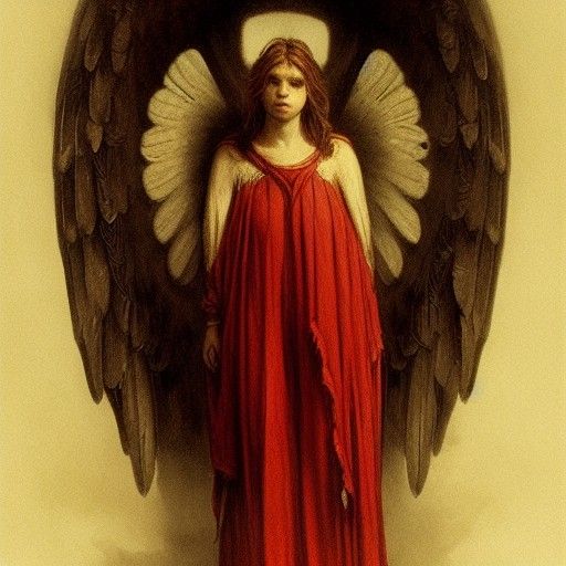 Angel with Red Wings: Photorealistic Horror Portrait