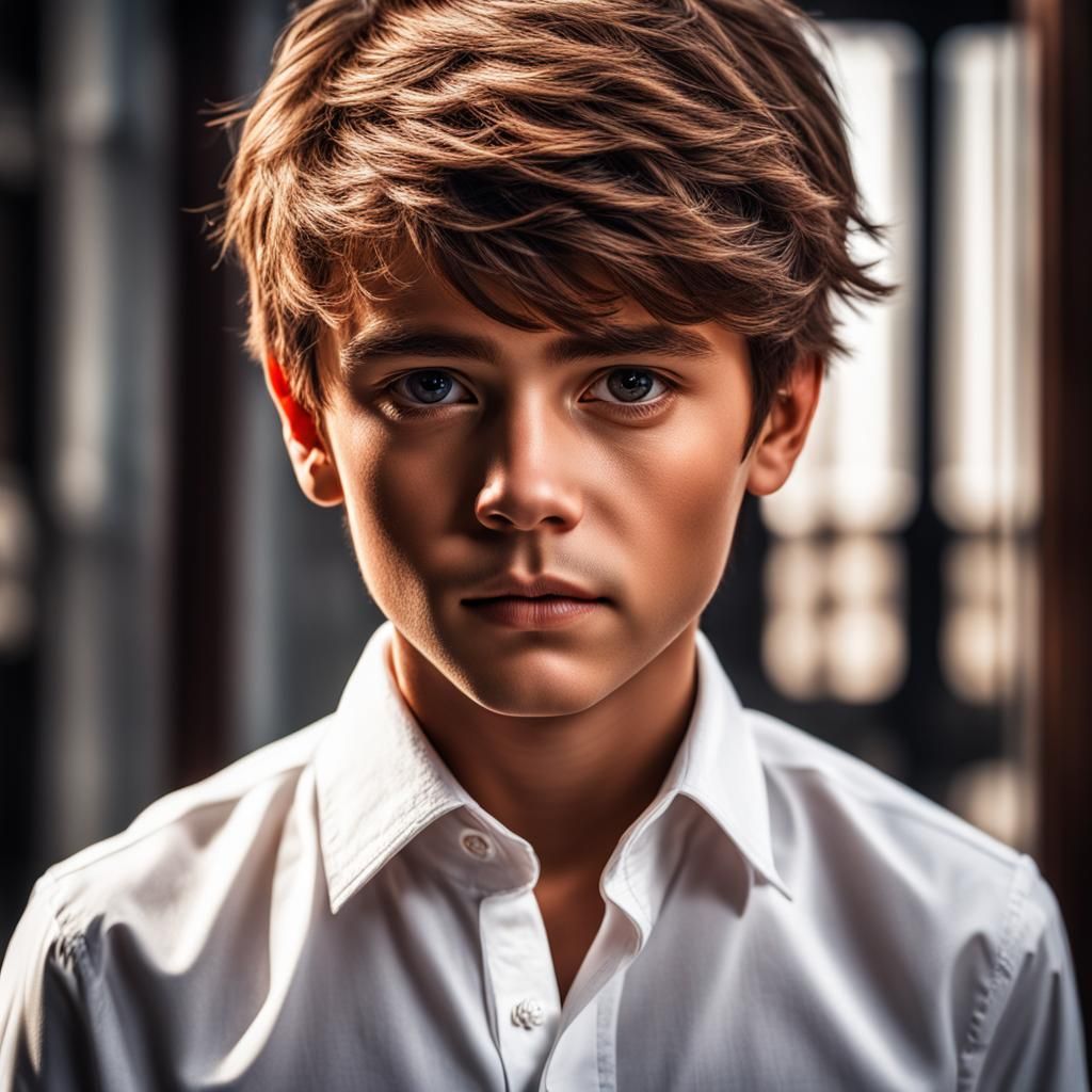 Hyperrealistic Portrait of Boy with Brown Hair