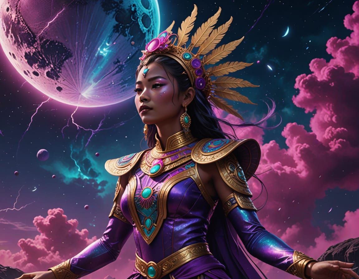 Surreal Balinese Goddess Dances Among Cosmic Storms in Neon ...