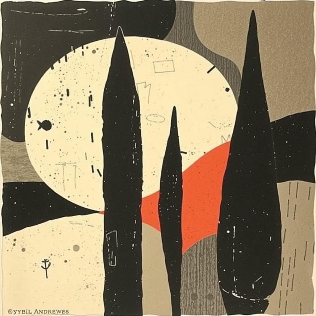 Expressive Linocut Artwork in Muted Color Palette