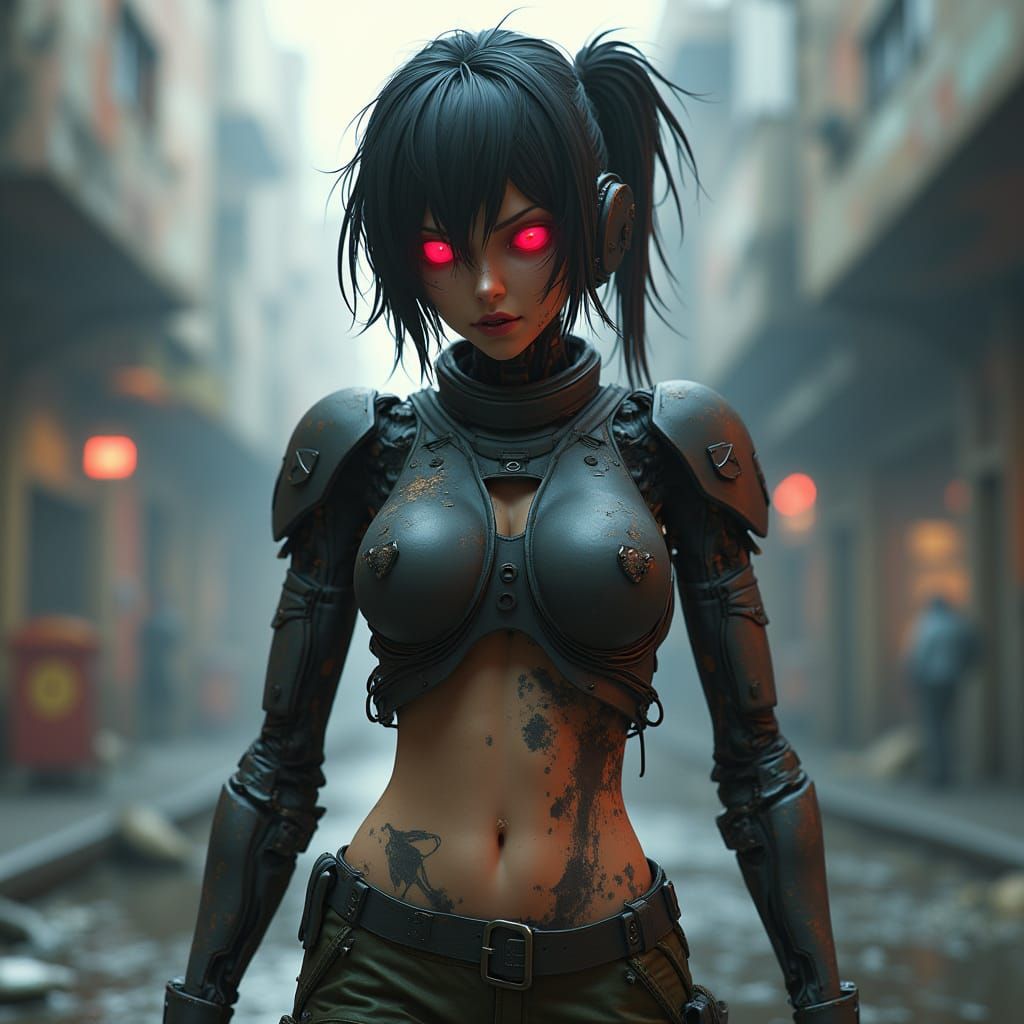 Angry Cyborg Woman in Post-Fallout World