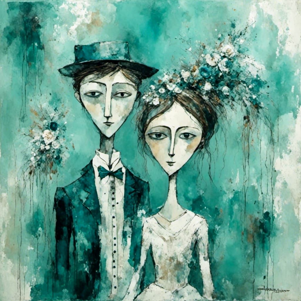 Impressionistic Bride and Groom in White Paint
