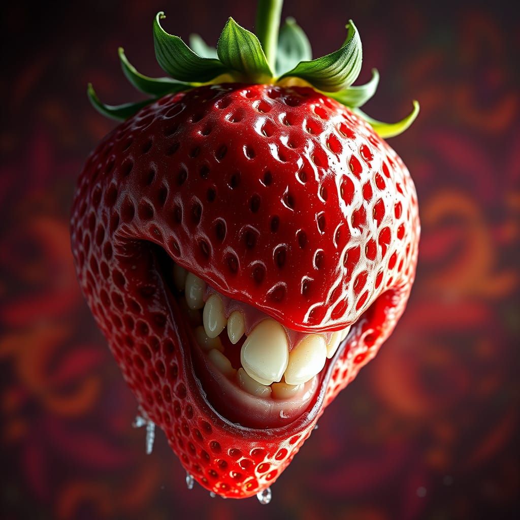 Hyperrealistic Strawberry with a Grinning Smile