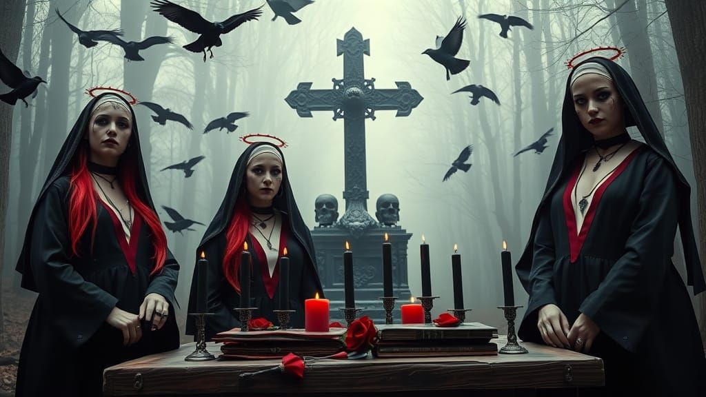 Dark Gothic Vampire Nuns in a Haunting, Mystical Atmosphere