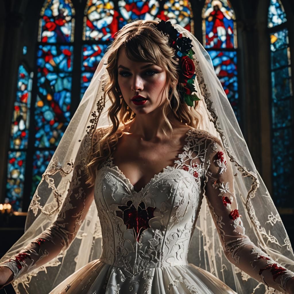 Cinematic Guitarist in Bloody Wedding Dress