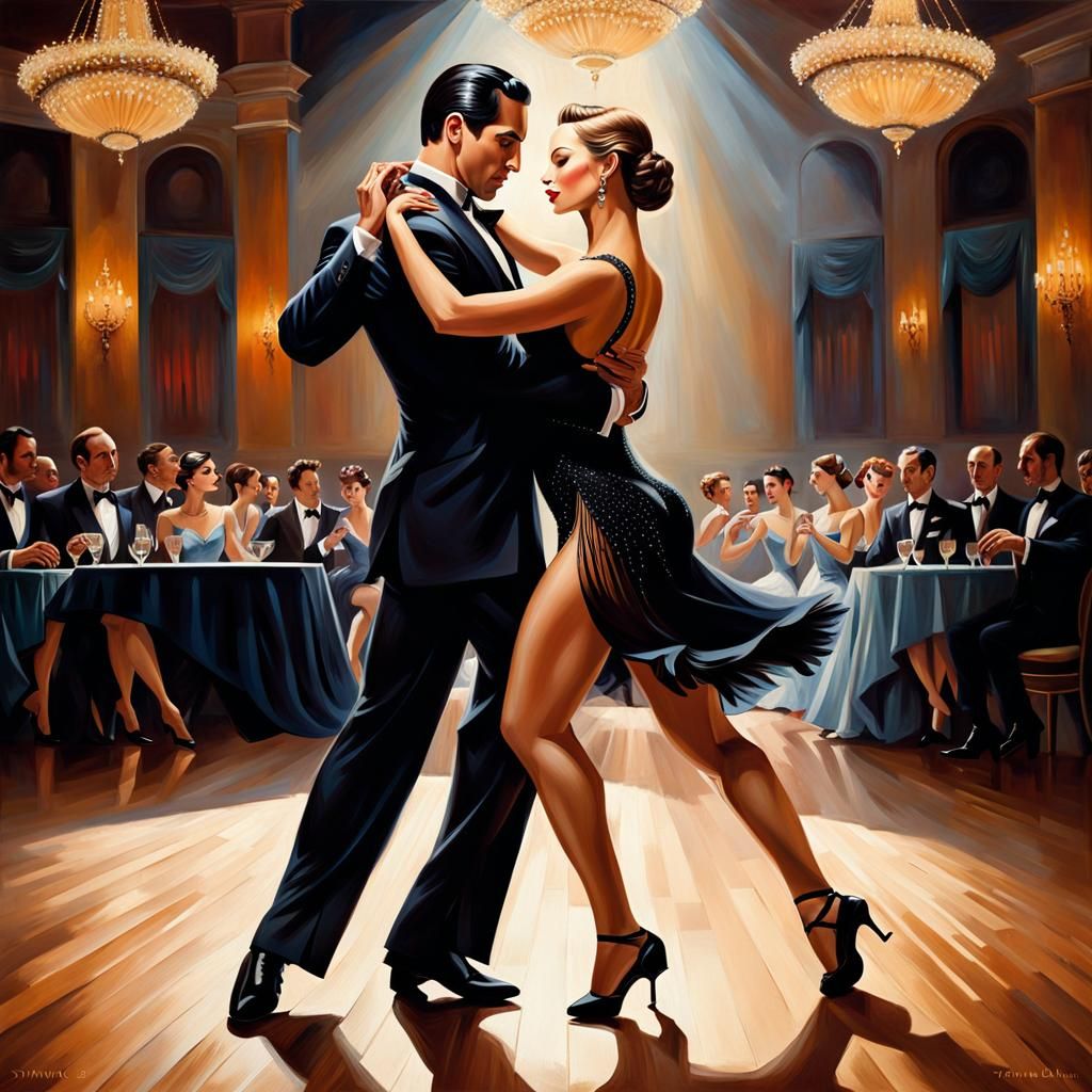 Argentine Tango Dancers in Art Deco Style