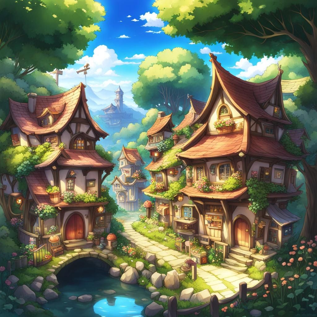 Charming Fairy Town in Anime Style
