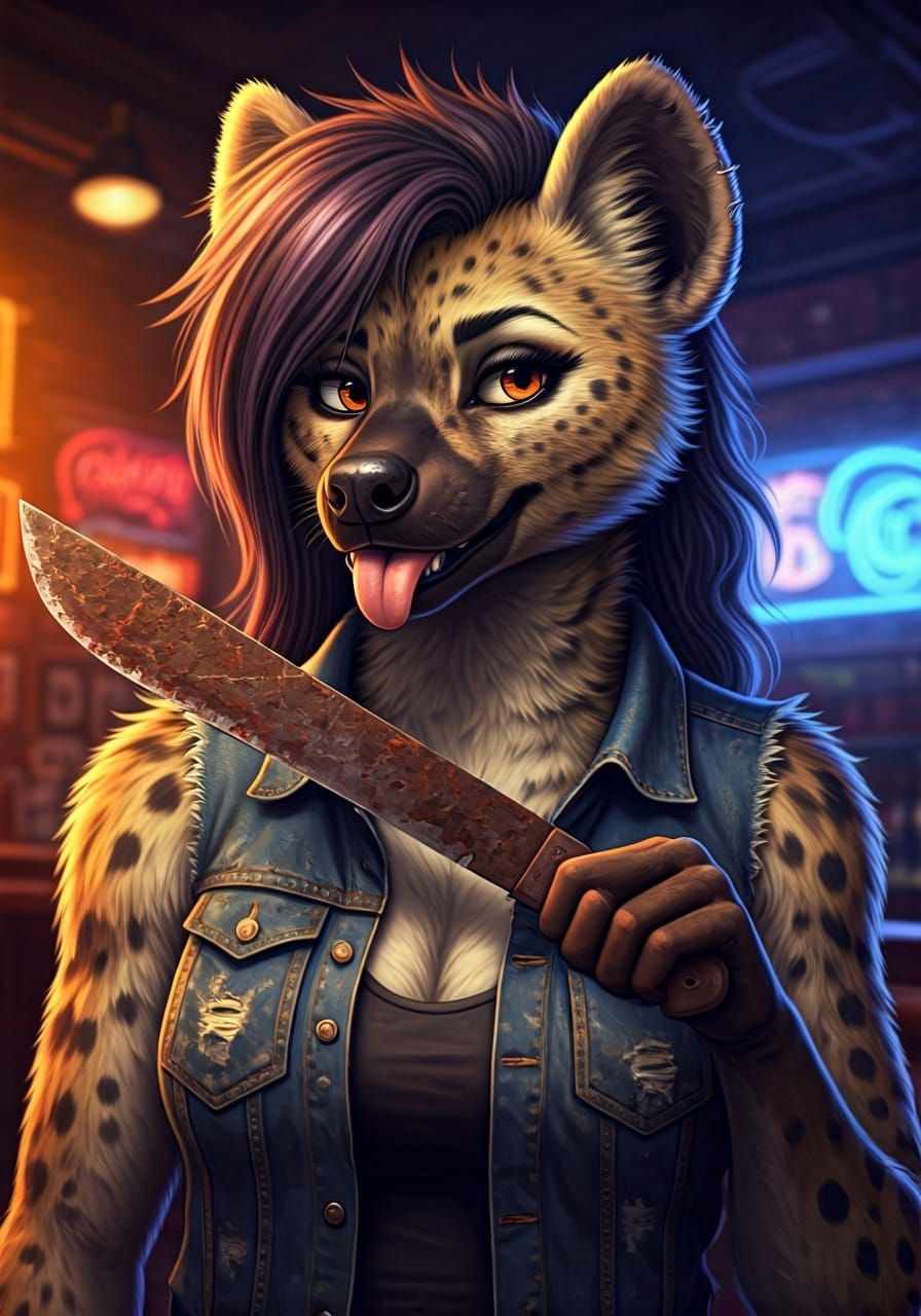 Anthropomorphic Hyena with Machete, Photorealistic Style