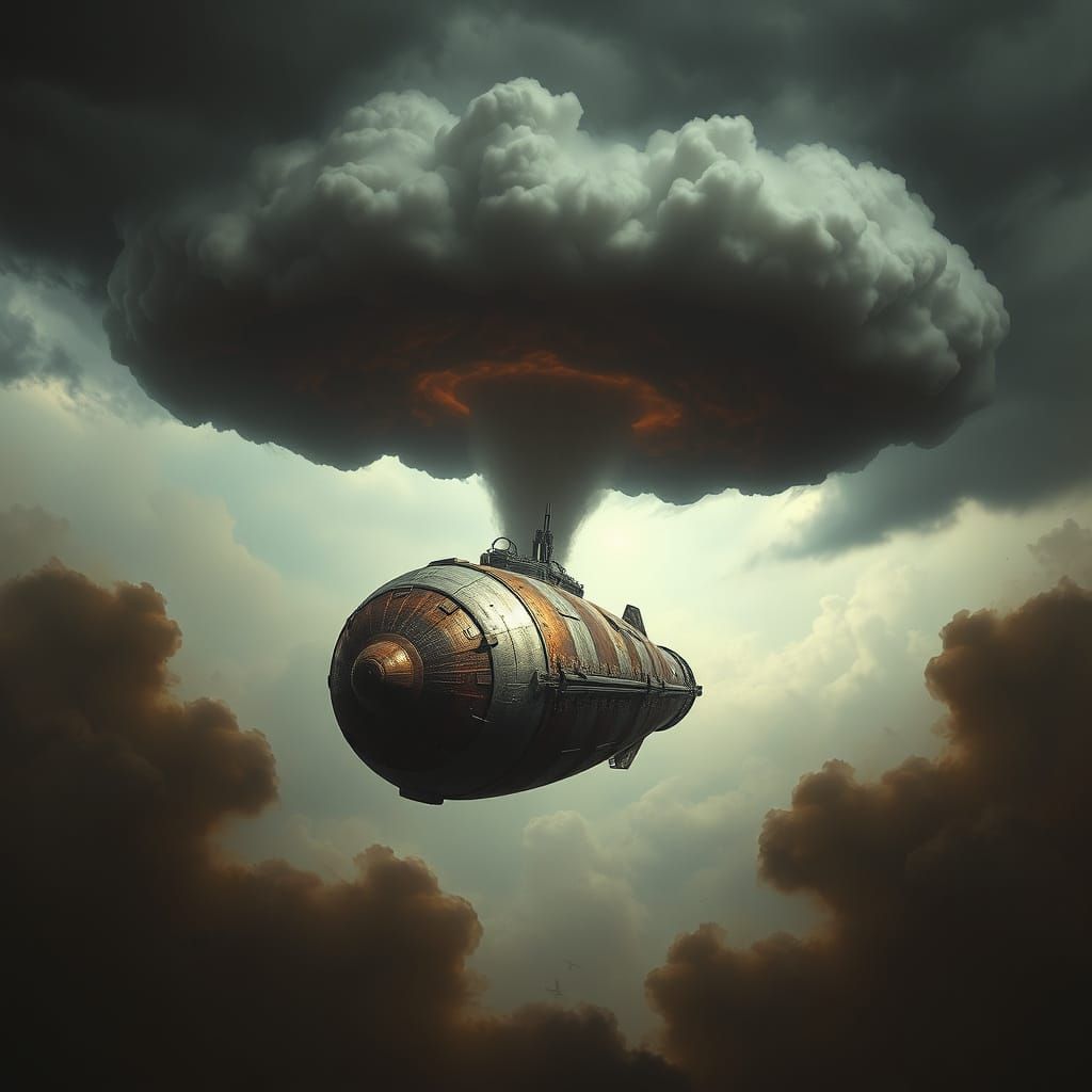 Bunker-Buster Bomb Descends Through Ominous Clouds