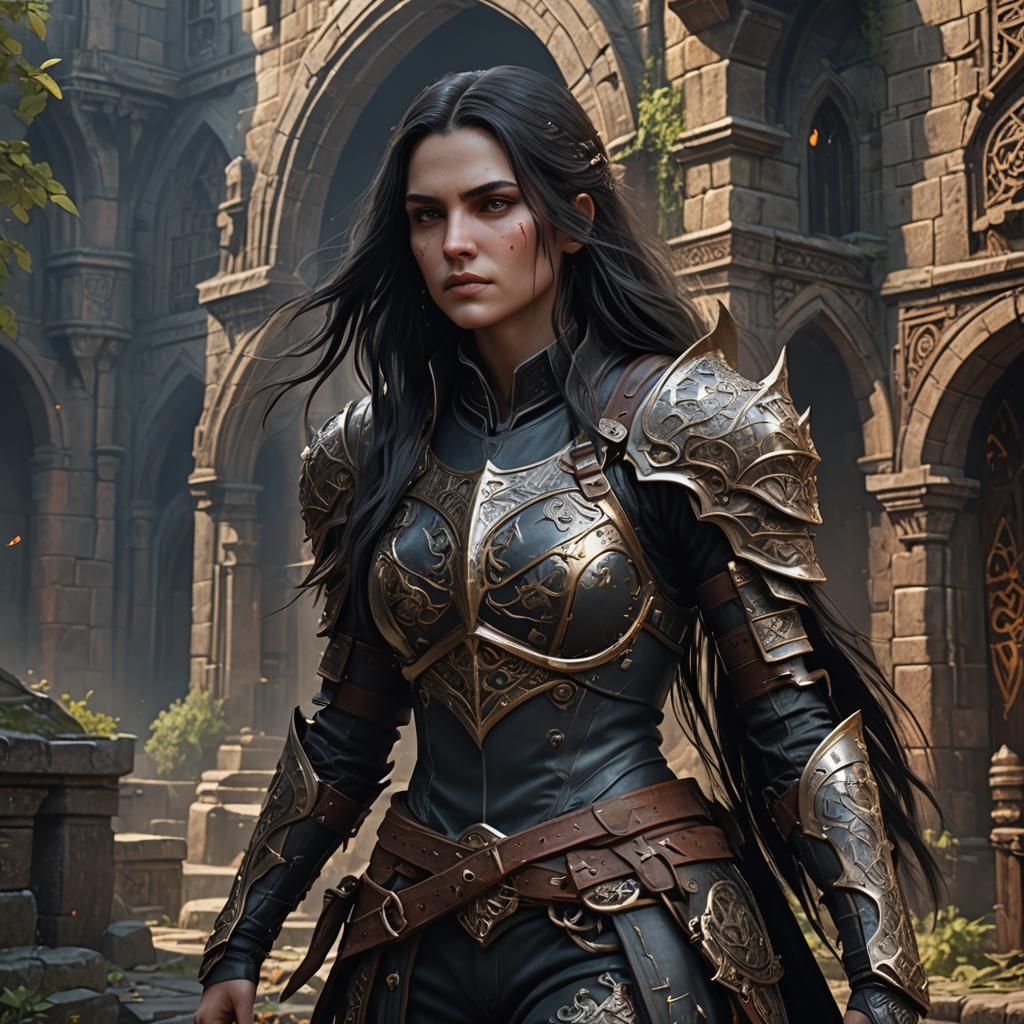 Female Dhampir in Leather Armor: Fantasy Art