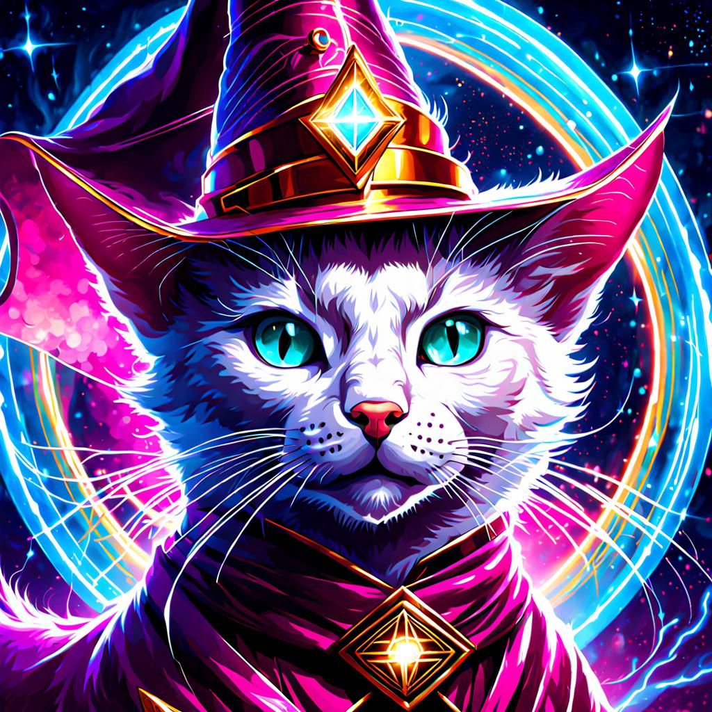Electric Feline Wizard: Aetherpunk Digital Art