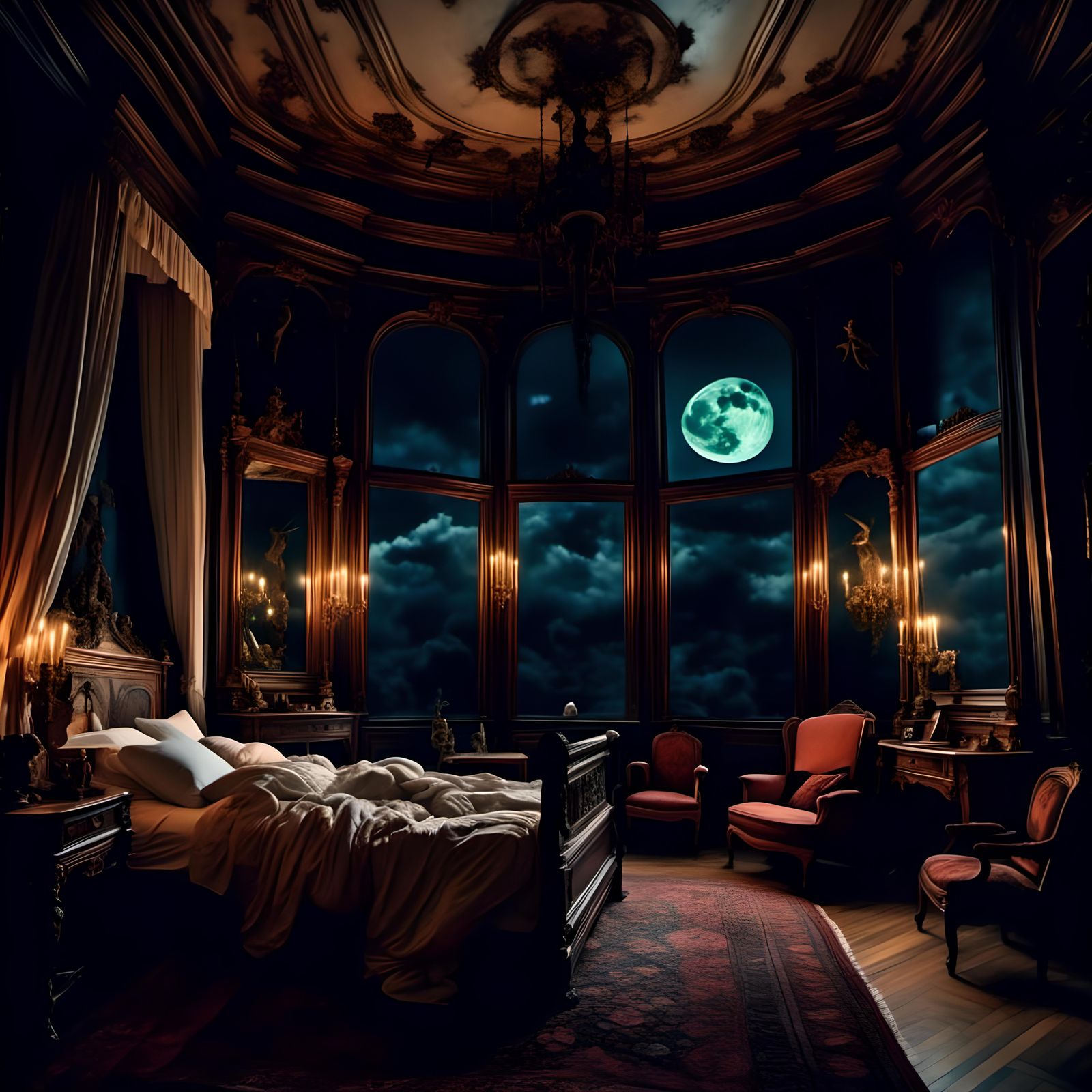 Victorian Bedroom at Night with Angel