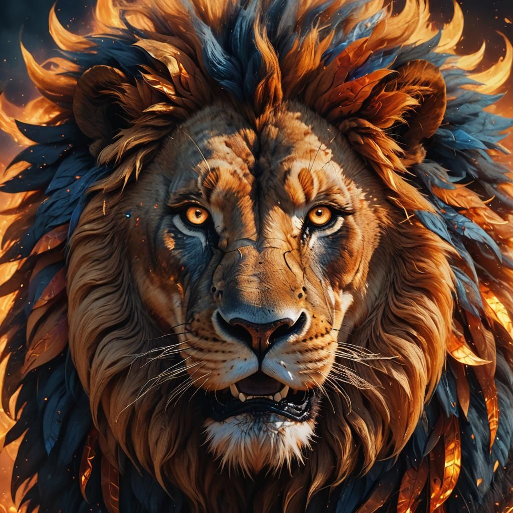 Fiery-Eyed Lion Roaring: Digital Matte Painting