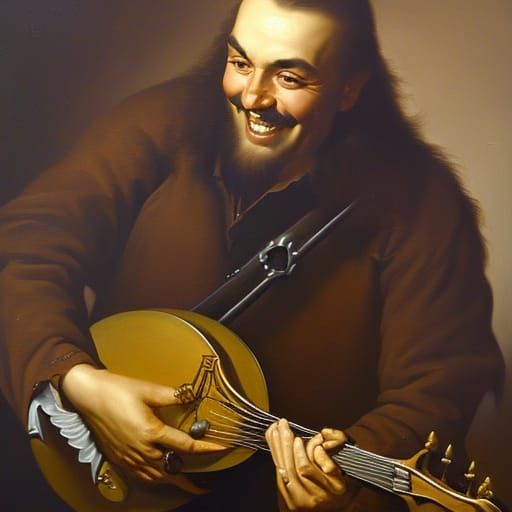 Human Bard Playing Music: Oil Painting by James Gurney