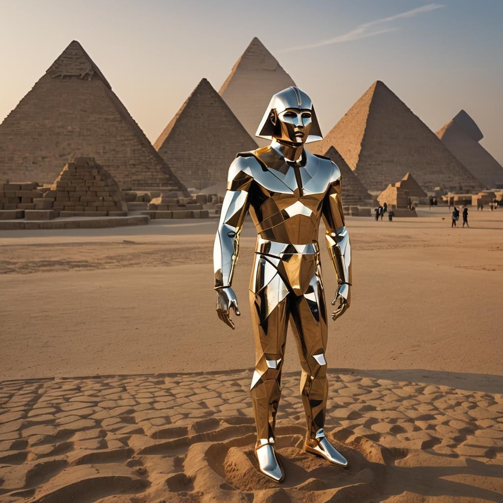 Metallic Man at the Pyramids: Surrealist Art