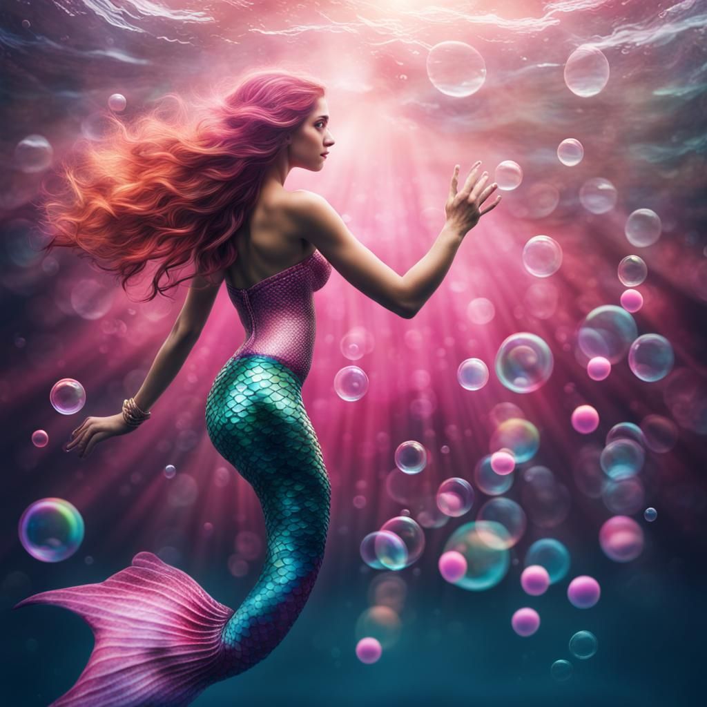 Colorful Mermaid in Ocean: Digital Matte Painting