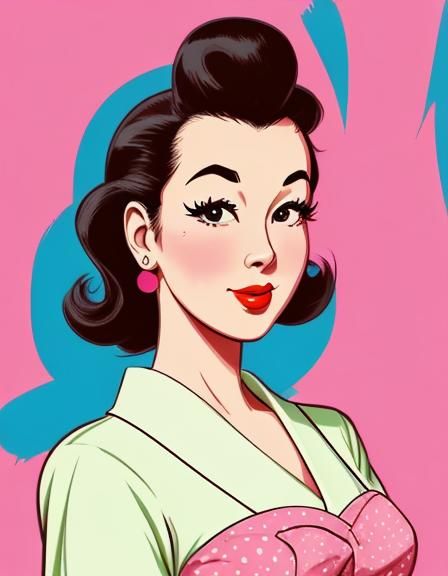 1950s Housewife Portrait in Cartoon Style