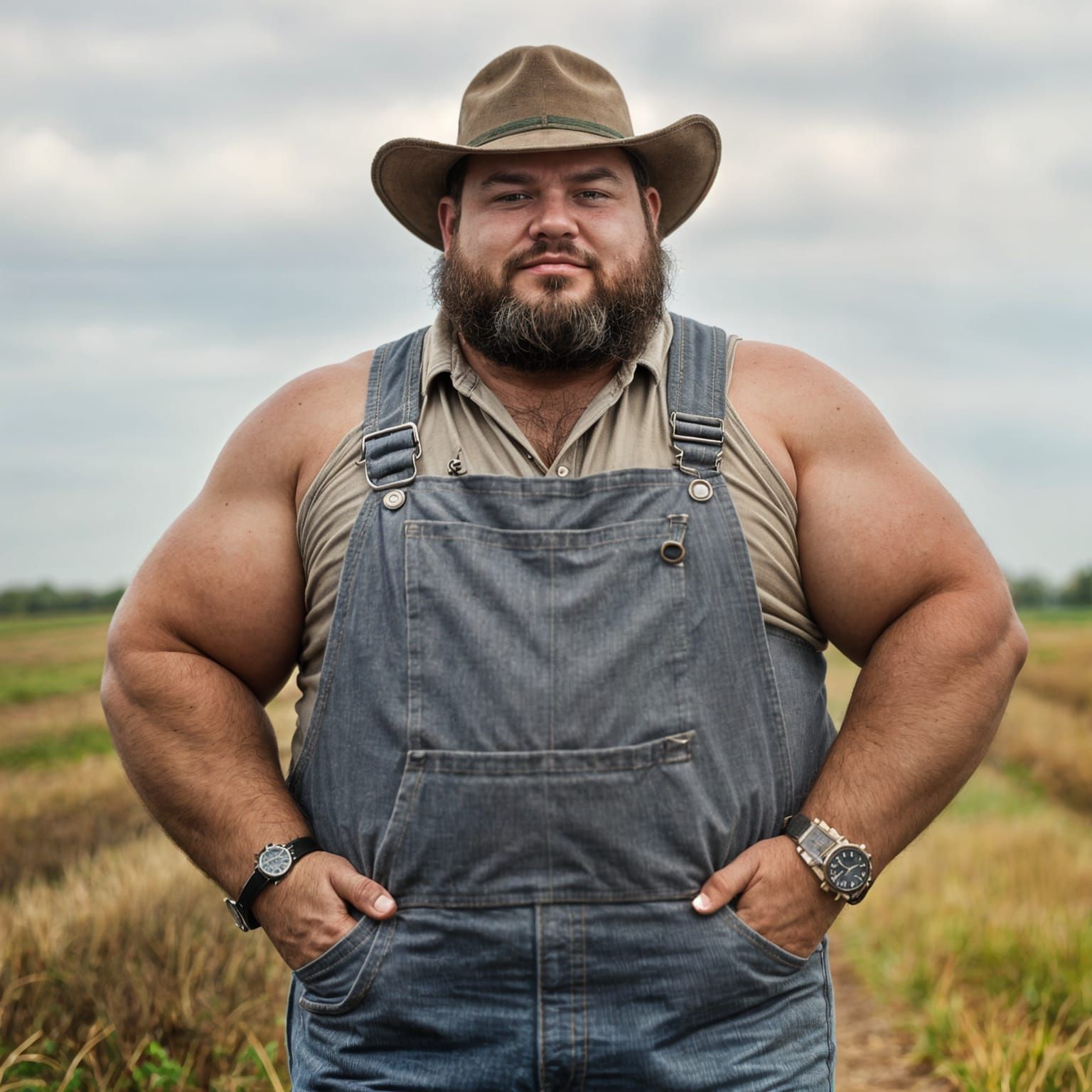 Chubby Buff Farmer with Two Watches