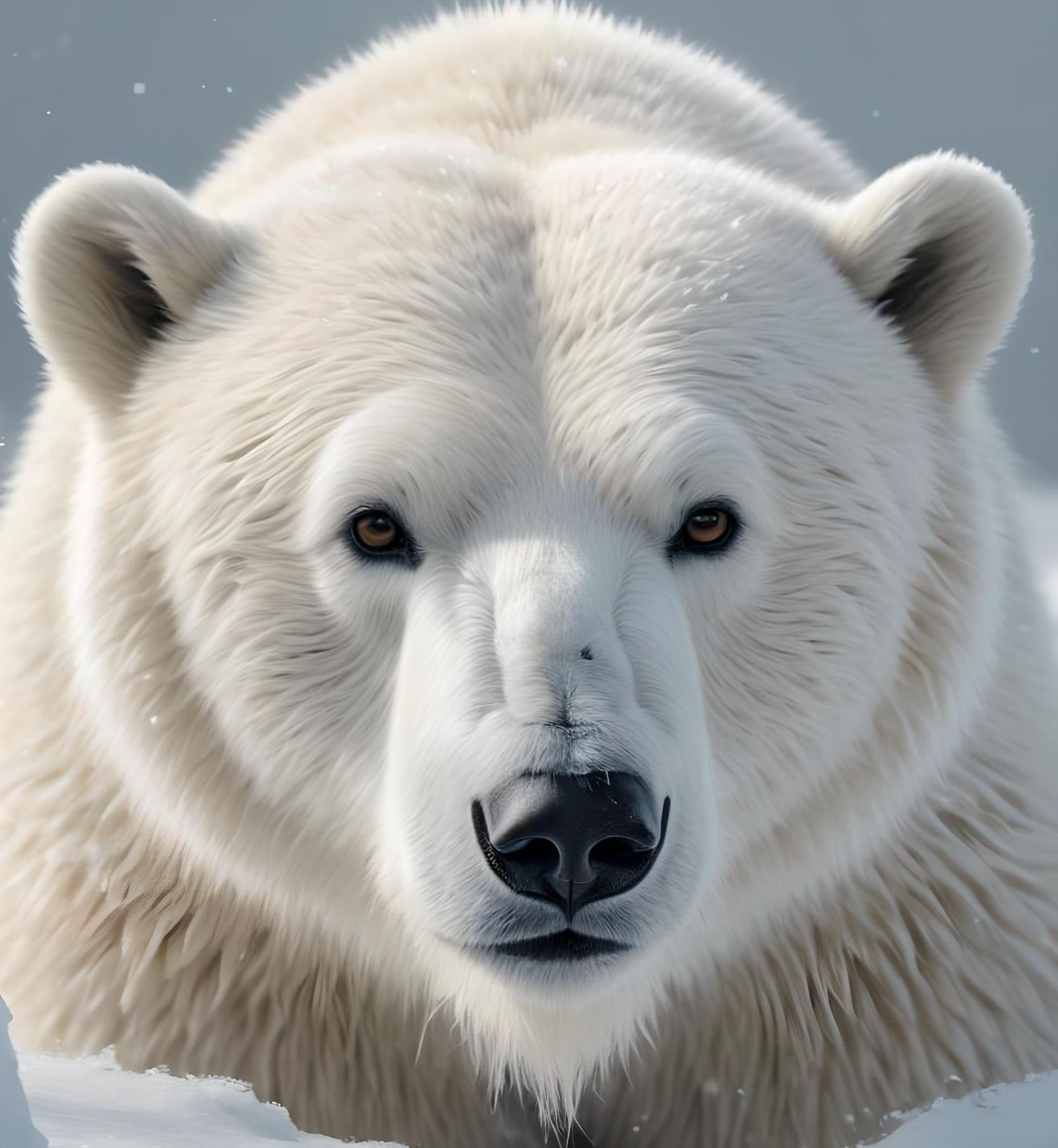 Hyperrealistic Polar Bear Portrait in Winter Landscape