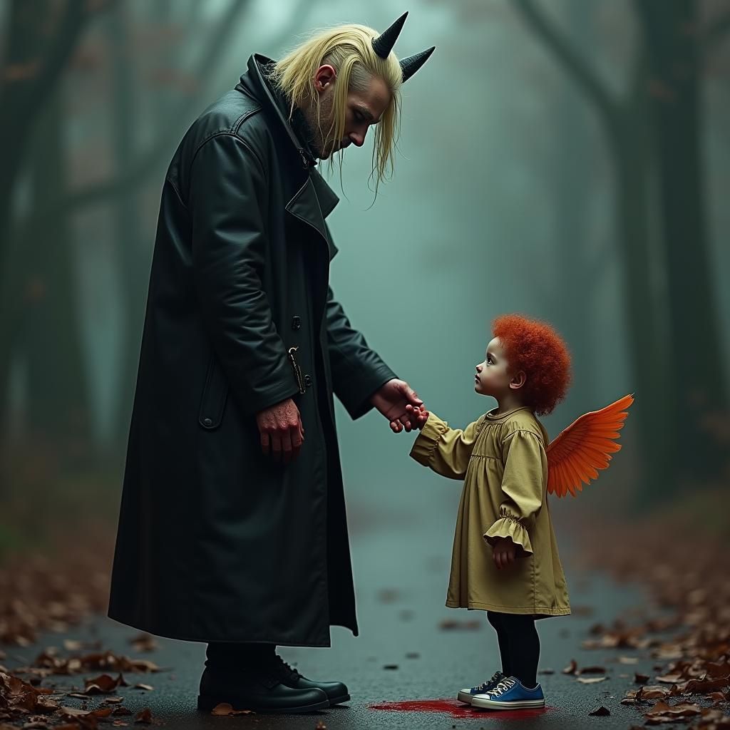 Demonic Figure and Angelic Child in Gothic Art