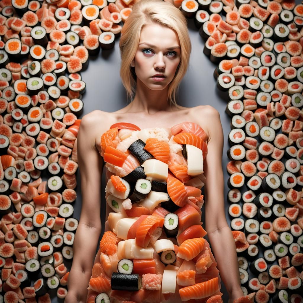 Sushi Woman Portrait in Hyperrealistic Diorama Style