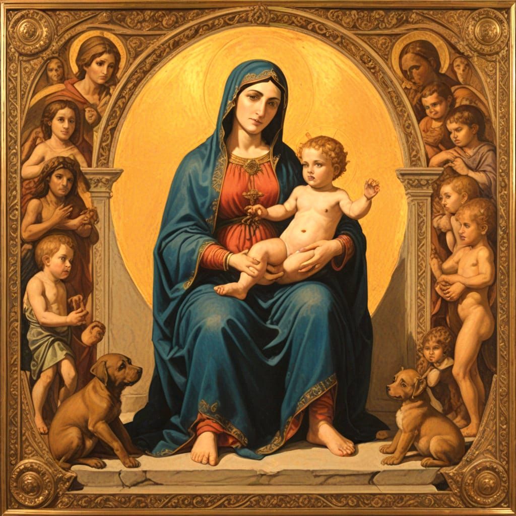 Madonna with Child outtake with puppies