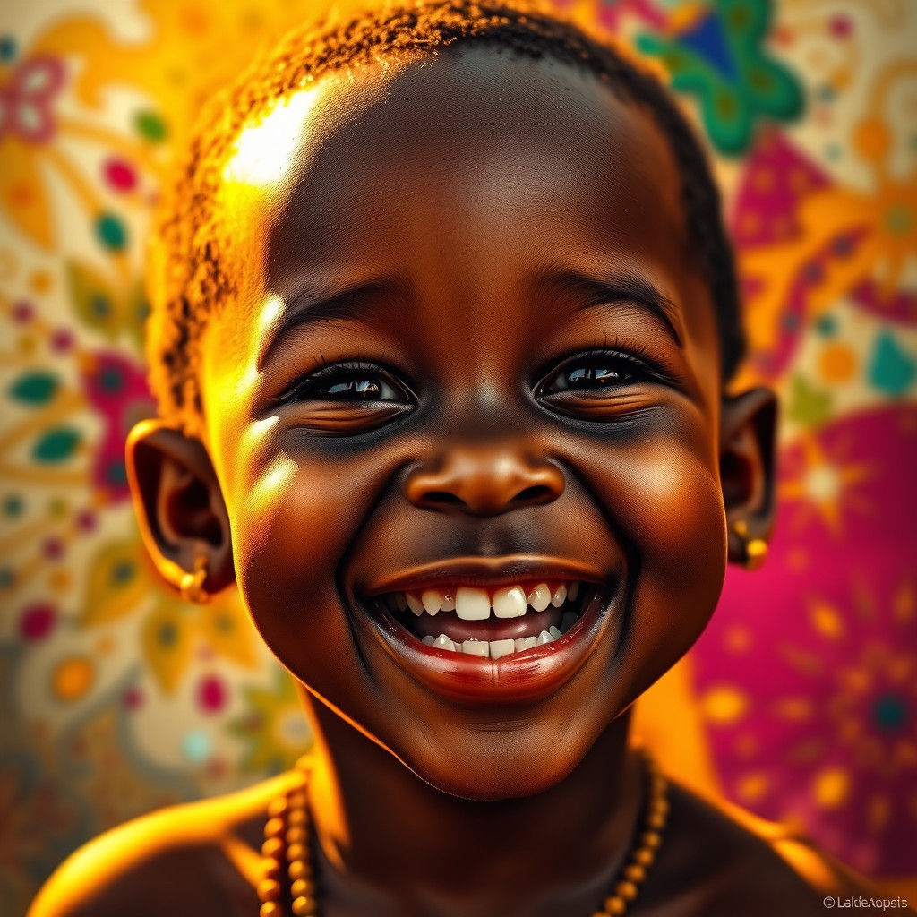 Joyful Nubian Child Portrait with Splash Art Background