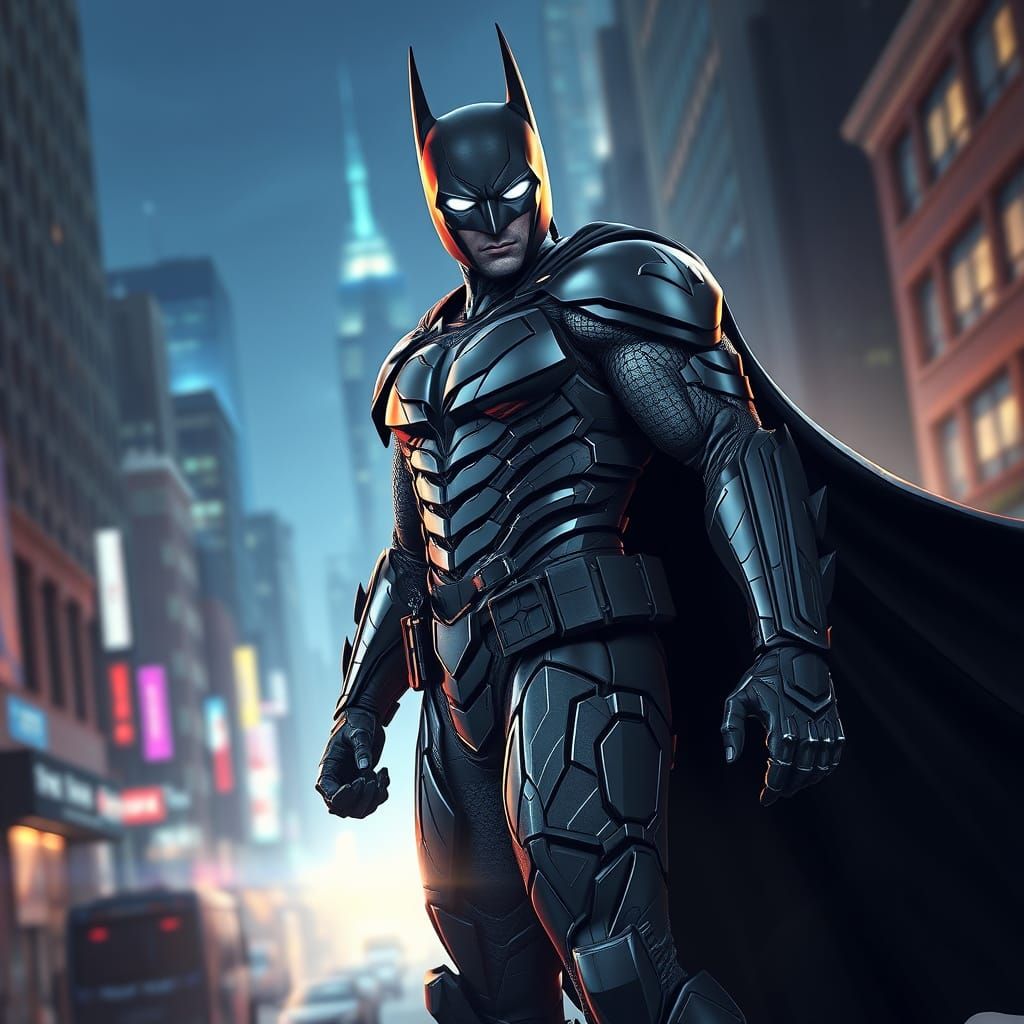 Heroic Dark Knight Stands Tall in Gotham Nightscape