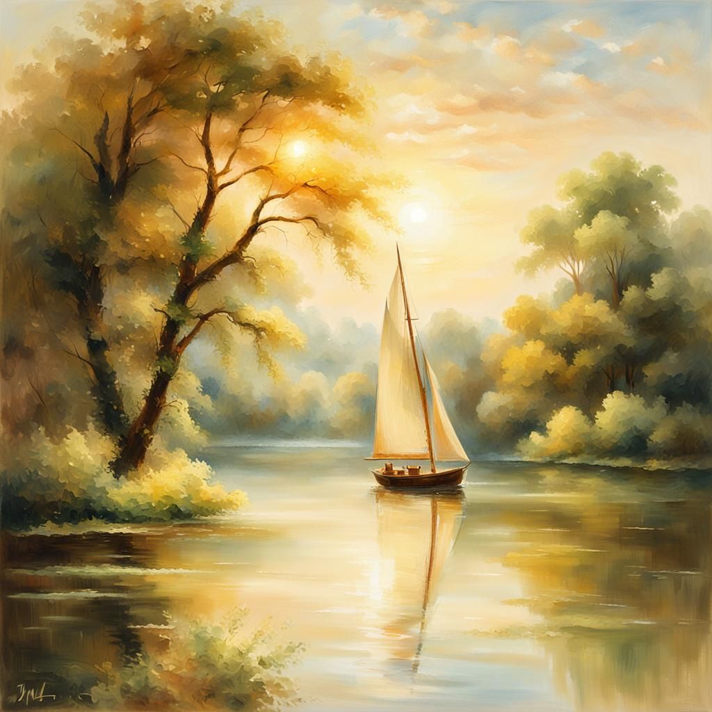 Ethereal River Scene in Romantic Style