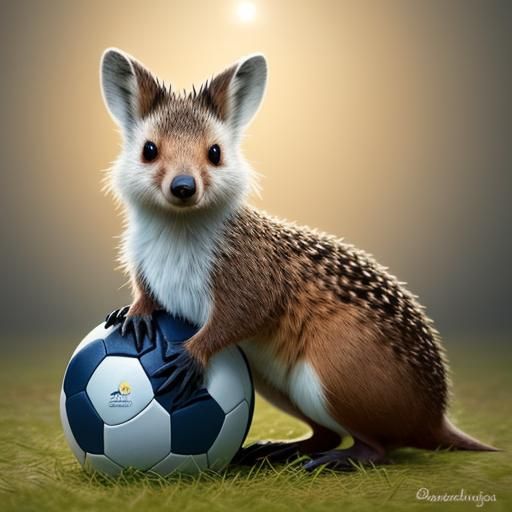 A tiny hedgehog balanced on a soccer ball about to be kicked...